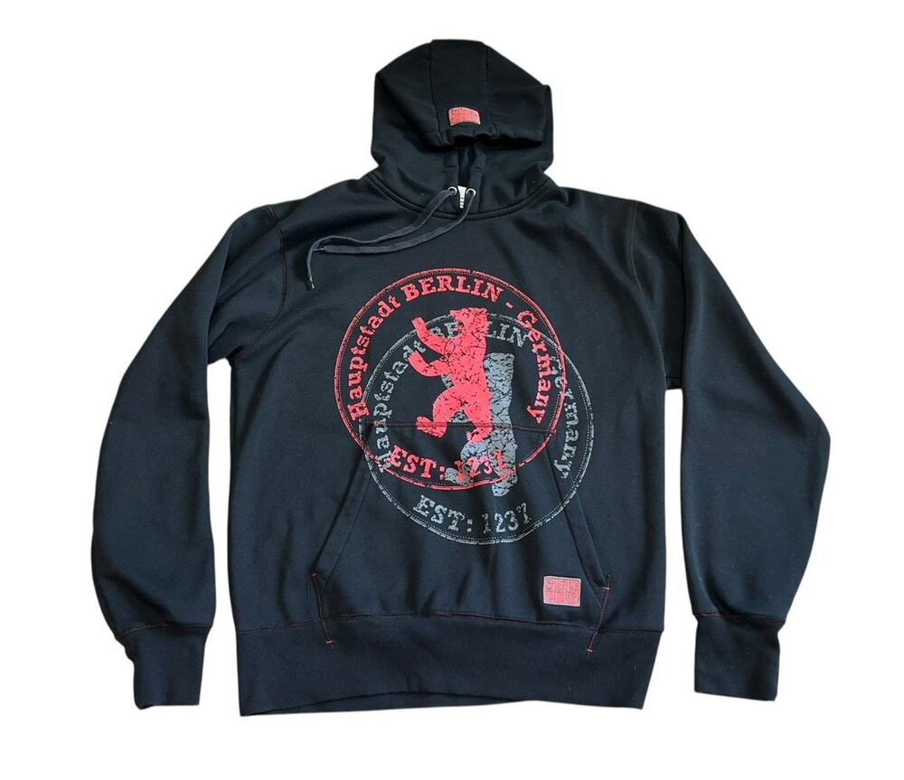 Hauptstadt Berlin Germany Bear Y2K Hooded Sweatshirt Grunge size large